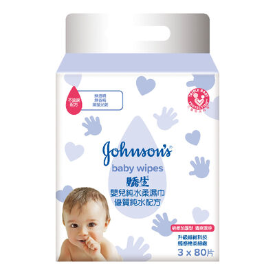 [箱購]嬌生嬰兒純水柔濕巾- 加厚型80PC張3Pack包x4袋