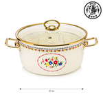 【SOLO歐洲家居】LCW Home 土耳其製 3700ml 鄉村風琺瑯花卉炸物鍋組（附蓋+濾網）, , large