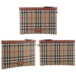 BURBERRY London 經典格紋棉質帆布小型托特包/石楠木棕/黑色, , large