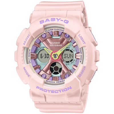 CASIO 卡西歐 BABY-G 柔美粉彩 可愛休閒雙顯手錶-粉紫 BA-130PM-4A