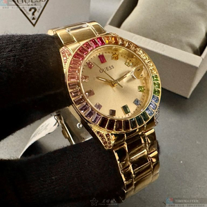 [星晴錶業]GUESS手錶,34mm,GC00005金色錶面金色錶殼金色精鋼錶帶款