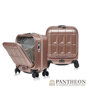 【PANTHEON PLAZA】展示品限量出清 PANTHEON 16吋 迷你商務特助 專利前開式煞車輪行李箱 PTS-4006 冰莓粉