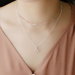 Simple Rose Quartz Sterling Silver Necklace, , large