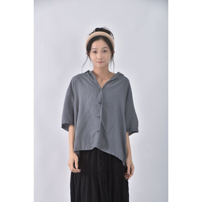 (2XL) uniqlo質感亞麻素面灰色短袖上衣二手衣