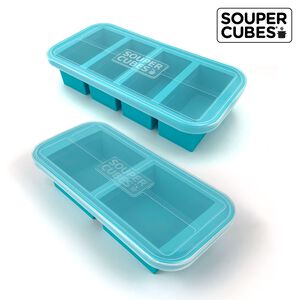 官方直營【Souper Cubes】多功能食品級矽膠保鮮盒_湖水綠2件組(2格+4格)