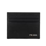 PRADA 銀字Logo 防刮皮革卡片/名片夾/黑色, , large