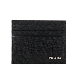 PRADA 銀字Logo 防刮皮革卡片/名片夾/黑色