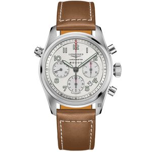 LONGINES浪琴 Spirit 先行者系列飛行員計時機械錶-銀X咖啡/42mm L38204732