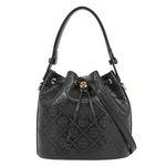 TORY BURCH T Monogram 皮革壓紋水桶包(黑色), , large