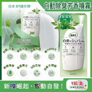[日日好物]日本ST雞仔牌-室內消臭力智能光感應3段定時無線自動除臭芳香噴霧機1入/盒(多款可選)