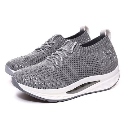 HANG TEN專利足弓氣墊鞋 女鞋 休閒鞋 保庇天後 王彩樺代言 針織 彈力 美腿 水鑽 透氣 排濕 減壓鞋墊 銀灰