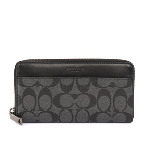 COACH PVC LOGO皮革ㄇ拉長夾/黑灰色