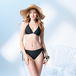 Monina Taiwan-made two-piece bikini swimsuit, limited edition, fixed cup, pure black, , large
