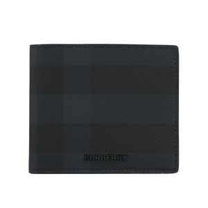 BURBERRY 經典格紋帆布對開8卡短夾/海軍藍
