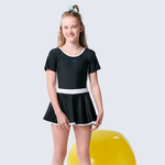 莫妮娜 台灣製 少女短袖經典黑白連身裙 泳裝, , large