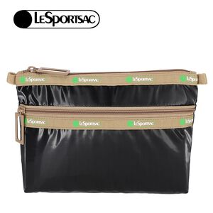 |快速出貨|Lesportsac COSMETIC CLUTCH 雙層拉鍊化妝包-黑X卡其
