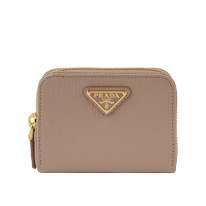 PRADA 三角牌Logo 水波紋皮革零錢包/藕粉色