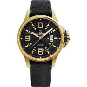 elegantsis JT55A 復古潮流機械腕錶-黑x金框/44mm ELJT55A-NB03LC
