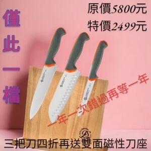 SANELLI 義大利製 1111活動僅此一檔 TECNA系列20cm主廚刀+18cm三德刀+11cm番茄刀+磁性刀架
