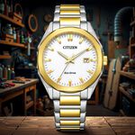 CITIZEN 星辰 限量 光動能八角形經典大三針手錶 送禮推薦-銀x金/38mm BM7624-82A, , large