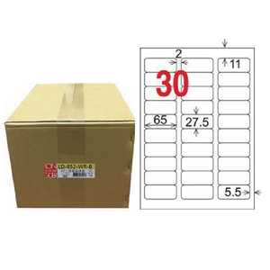 【龍德】LONGDER 三用電腦標籤 A4 30格 圓角 27.5*65mm可再貼1000張/箱 LD-852-WR-B(適用雷射、噴墨、影印)