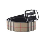 BURBERRY 銀色方釦經典帆布拼牛皮寬3.5cm/80cm皮帶/米色, , large