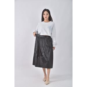 (L) giordano ladies質感皮質黑色長裙二手衣