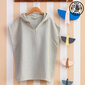 【SOLO Vintage】LCW Children's Poncho Hooded Bath Towel 100% Cotton Green Made in Turkey