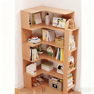 [Lele] L-shaped corner minimalist and practical bookcase, 5-tier solid wood shelf, 60x102.5 cm (solid wood bookshelf, shelf, organizer).