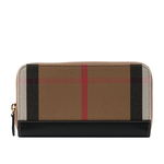 BURBERRY 格紋拼皮革ㄇ型拉鍊長夾/黑色, , large