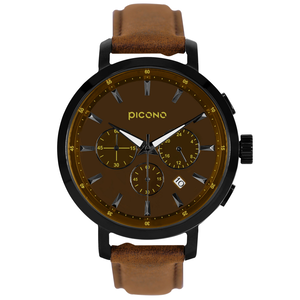 D-TIME chronograph collection leather strap watch-Brown / DT-9203