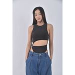 (S) 【里唯私服】RUMOR HAS IT高腰露肚開襠灰色連身裝二手衣, , large