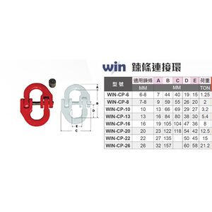 WIN五金  鍊條連接器 鍊接 CP-6 1.12T 鍊目 鍊條組合器 吊重鍊條 寬口鉤 貨櫃鉤 鏈接 連接環 鋼鏈連接器