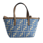 FENDI Roll FF Logo 緹花布迷你手提/斜背二用包/淺藍色, , large