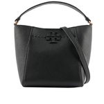 Tory Burch McGRAW 荔枝皮革小型水桶包/黑色, , large