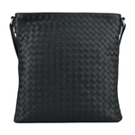 BOTTEGA VENETA 小牛皮編織寬背帶斜背包/黑色, , large