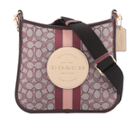 COACH Dempsey 緹花拼皮革條紋斜背包/酒紅色, , large