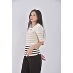 (S) jetezo質感棉質條紋杏色短袖上衣二手衣, , large