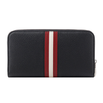 BALLY Ribbon 紅白條紋牛皮ㄇ形拉鍊長夾/黑色, , large