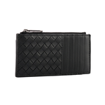 BOTTEGA VENETA 拉鏈小牛皮零錢包名片/卡夾/黑色, , large