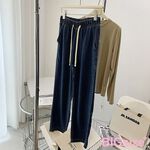 大尺碼-鬆緊褲頭 高腰 寬腿 牛仔褲-32深藍-0103091, , large