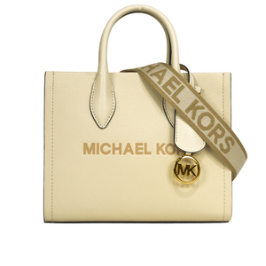 Michael Kors Mirella 荔枝皮革刺繡背帶小款二用托特包/奶油白