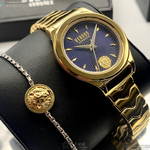 [星晴錶業]VERSUS VERSACE手錶,34mm,VV00331寶藍色幾何立體圖形錶面金色錶殼金色精鋼錶帶款, , large