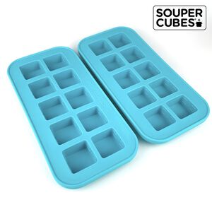 官方直營【Souper Cubes】多功能食品級矽膠保鮮盒10格_湖水綠2入組(30ML/格)