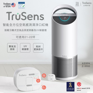【可易家電】美國 Trusens「口紅機」Z3000 雙氣流UV殺菌空氣清淨機【搭載分離式空氣品質感測器】適用21-22坪空間