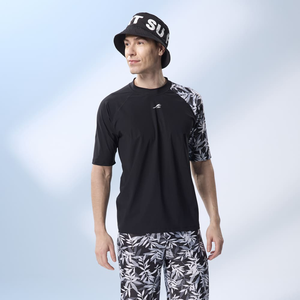 Monina Taiwan-made loose-fitting half-sleeve sun-proof functional top (suitable for both men and women) unisex style bamboo leaf black -M