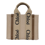 CHLOE' Woody 帆布拼牛皮手提/斜背二用托特包/小/銅棕色, , large
