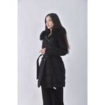 (S) 【國泰航空永續合作】huang shu chi羽絨領口刷毛黑色綁帶外套二手衣, , large