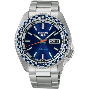 SEIKO 精工 5 Sports SKX 賽車方格旗機械錶-藍 4R36-15Z0B(SRPK65K1)