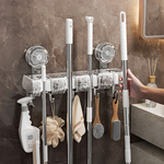 【上手家居】三格吸盤式拖把架 三格透黑(拖把夾/拖把掛鉤/拖把掛勾/掃把收納/吸盤拖把架/拖把掛架), , large